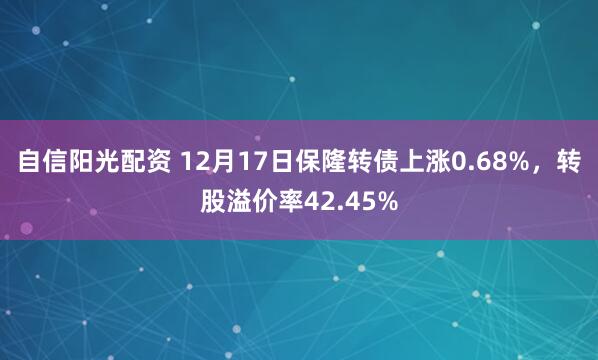 自信阳光配资 12月17日保隆转债上涨0.68%，转股溢价率42.45%