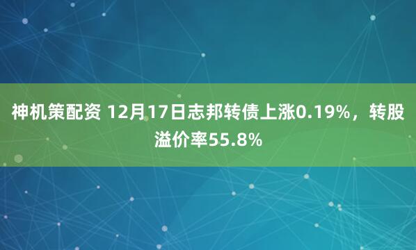 神机策配资 12月17日志邦转债上涨0.19%，转股溢价率55.8%